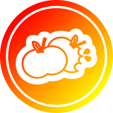 Ilık gradyan bitişe sahip orijinal ısırılmış elmalar dairesel simgesi