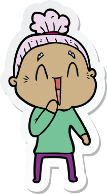 Mutlu yaşlı bir kadının orijinal çıkartması.