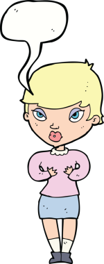 Orijinal karikatür kadını konuşma balonuyla kendine işaret ediyor.