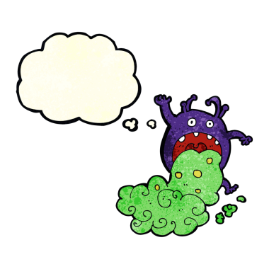 Asıl çizgi film iğrenç canavarı düşünce baloncuğuna hasta oluyor.