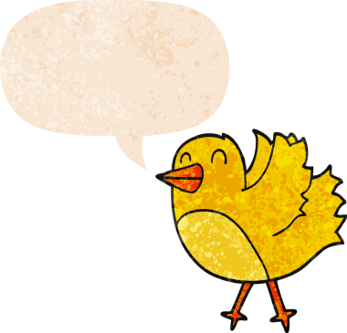 Konuşma baloncuklu orijinal çizgi film kuşu grunge sıkıntı retro desenli stil
