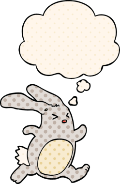 Çizgi roman tarzında düşünce balonu olan orijinal çizgi film tavşanı.