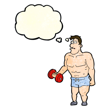 Orijinal çizgi filmci düşünce balonuyla ağırlık kaldırıyor.