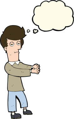 Orijinal çizgi film sıkılmış adam düşünce baloncuğuyla yolu gösteriyor