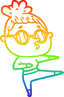 Orijinal gökkuşağı gradyan çizgi çizimi, gözlüklü bir çizgi kadın.