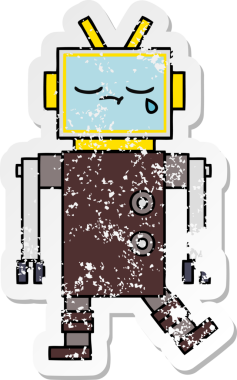 Sevimli bir çizgi film robotunun orijinal sıkıntılı çıkartması.