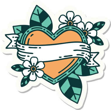 Geleneksel bir kalp ve bayrak stiliyle orijinal dövme çıkartması