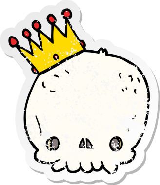 Taçlı bir karikatür kafatası çıkartması.