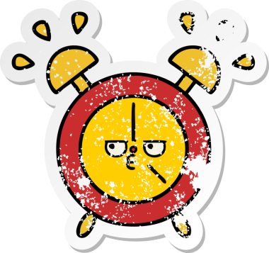 Sevimli bir çizgi film çalar saatinin orijinal sıkıntılı çıkartması.