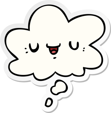 Yazılı çıkartma olarak düşünce baloncuğu olan orijinal mutlu çizgi film yüzü