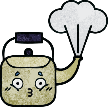 Orijinal grunge deseni dumanı tüten bir çaydanlığın çizgi filmi.