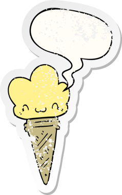 Konuşma baloncuklu orijinal çizgi film dondurması sıkıntılı eski bir yapıştırma.