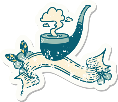 Sigara içen piposunun pankartı olan eski bir etiket.