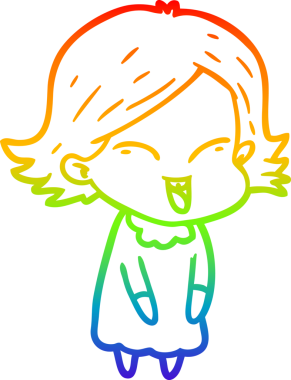 Mutlu bir çizgi film kızının orjinal gökkuşağı gradyan çizimi