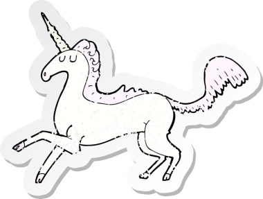 Orijinal gerilmiş tek boynuzlu at çizgi film çıkartması.