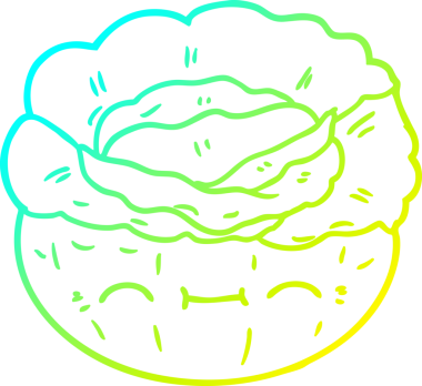 Orijinal soğuk gradyan çizgi çizimi bir karikatür lahana