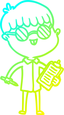 Gözlük takan bir çizgi film çocuğunun orijinal soğuk eğilim çizgisi.