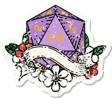 20 D20 zarının orijinal grunge çıkartması.