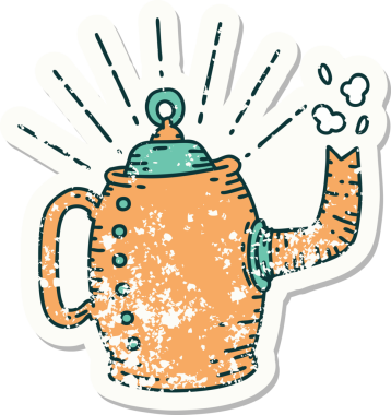 Orijinal eski bir dövme stili. Eski kahve demliği buharı.