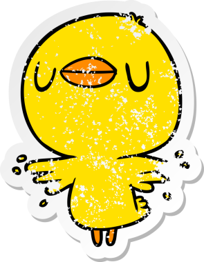 Çizgi filmdeki kanat çırpan bir civcivin orijinal üzgün çıkartması.