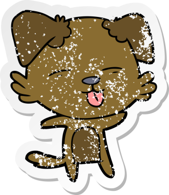 Dilini dışarı çıkaran çizgi film köpeğinin orijinal kederli çıkartması.