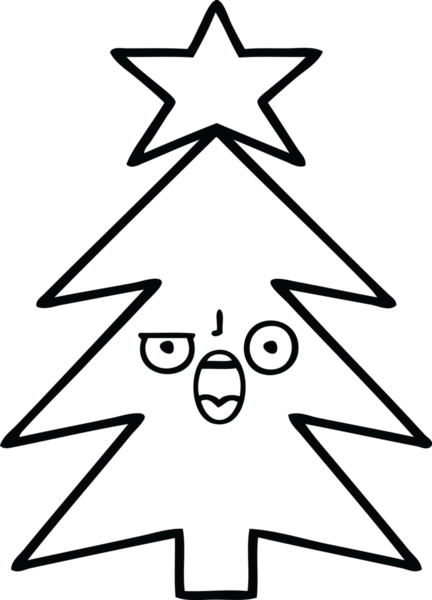 Orijinal çizgi bir Noel ağacının karikatürünü çiziyor