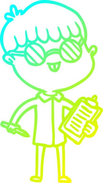 Gözlük takan bir çizgi film çocuğunun orijinal soğuk eğilim çizgisi.