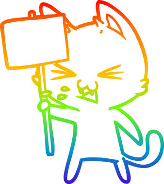 Orijinal gökkuşağı gradyan çizgi çizimi protesto eden çizgi film kedisi