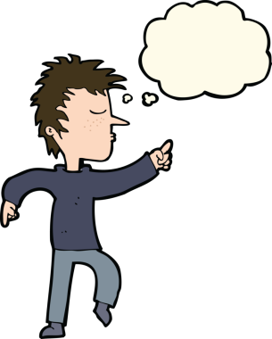 Orijinal çizgi film adamı düşünce balonunu işaret ediyor.