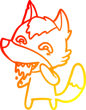 Orjinal sıcak çizgi çizgisi aç bir kurdun çizimi.