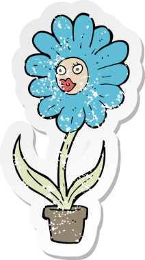 Orijinal gerilmiş karikatür çiçek etiketi