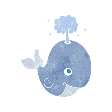 Orijinal freehand retro çizgi film balinası su püskürtüyor