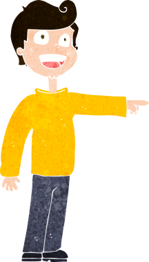 Orijinal çizgi film adamı işaret edip gülüyor.