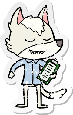 Dost canlısı bir karikatür kurdunun orijinal üzgün çıkartması.