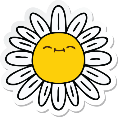 Garip bir el çizimi karikatür çiçeğinin orijinal çıkartması