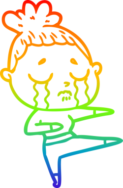 Orijinal gökkuşağı gradyan çizgi çizimi dans eden ağlayan bir kadının