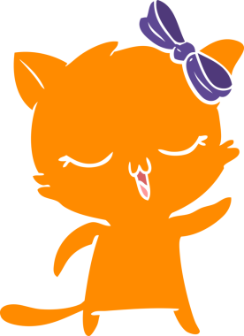 Kafasında fiyonk olan düz renkli çizgi film kedisi.