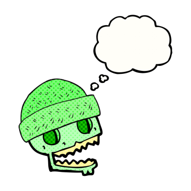 Orijinal serbest çizim düşünce balonu kafatası şapkası takıyor