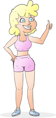 Orijinal mutlu jimnastikçi kadın başparmak işareti veriyor.