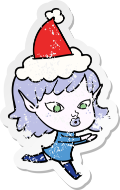 Noel Baba şapkası takan elf bir kızın çizilmiş orijinal güzel el yazısı.