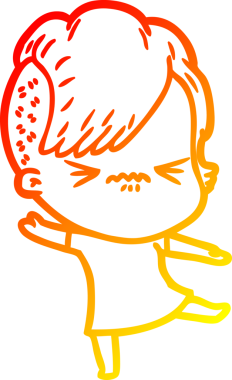 Sinirli bir hippi kızın orjinal, sıcak çizgi çizimi.