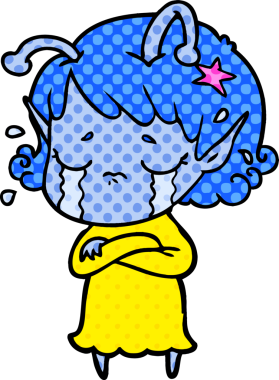 Orijinal karikatür ağlayan uzaylı kız