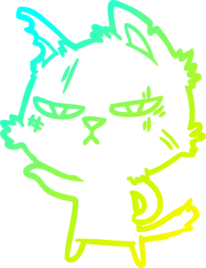 Sert bir çizgi film kedisinin orjinal soğuk eğimli çizimi