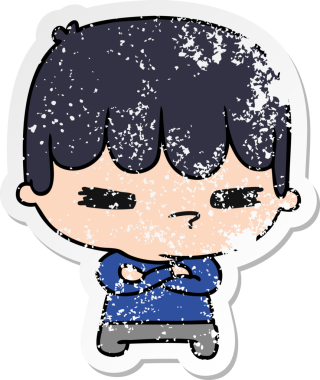 Kawaii yakışıklı haç çocuğunun orijinal sıkıntılı karikatür çizimi