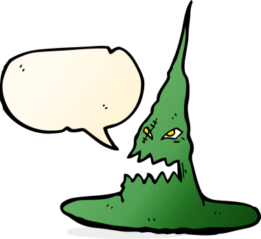 Orijinal çizgi film, konuşma balonlu ürkütücü cadı şapkası.