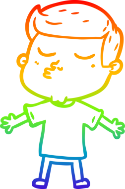 Orijinal gökkuşağı gradyan çizgi çizimi bir çizgi film modelinin somurtması