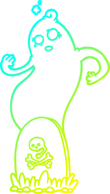 Yükselen hayaletle ürkütücü bir karikatür mezarının orjinal soğuk eğimli çizimi