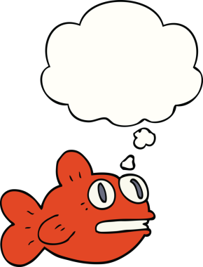 Düşünce baloncuklu orijinal karikatür balığı