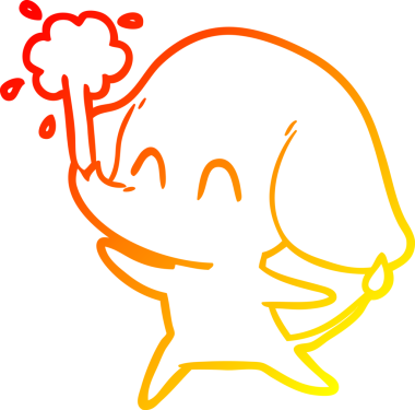 Suyu püskürten sevimli bir filin orjinal sıcak çizgi çizimi