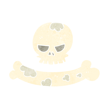 Orijinal el yazması eski karikatür kafatası ve kemik sembolü